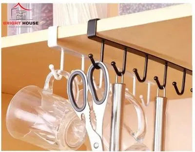 Black Metal Mug Hanger for Kitchen (Under Shelf)