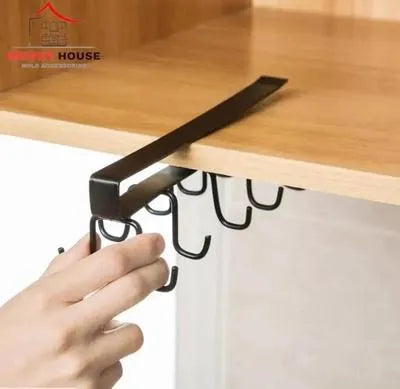 Black Metal Mug Hanger for Kitchen (Under Shelf)