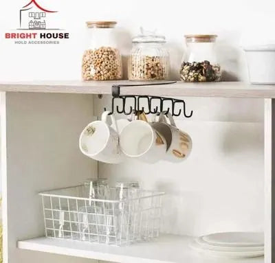 Black Metal Mug Hanger for Kitchen (Under Shelf)